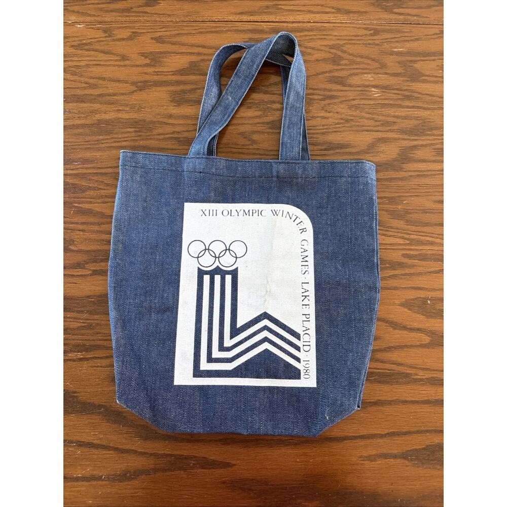 Vintage 1980 XIII Olympic Winter Games Denim Tote Bag Lake Placid, NY